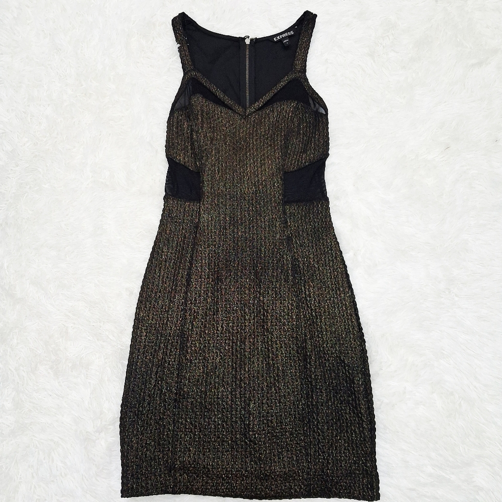 Express Gold Black Stretch Bodycon Metallic Dress Size 2